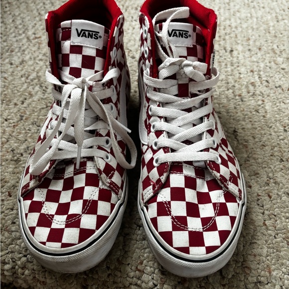 Vans Red and White Checkered High-Top Sneakers - Picture 3 of 7